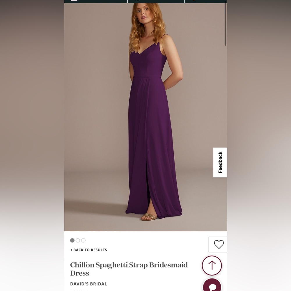 David’s Bridal plum chiffon spaghetti strap bridesmaids dress- XS